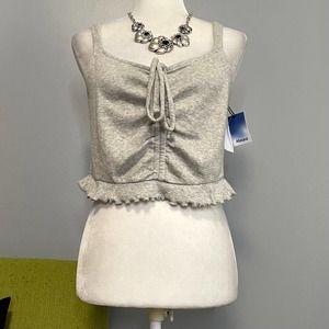 Abound Grey Ruched Tie Front Cropped Tank Top NEW Large